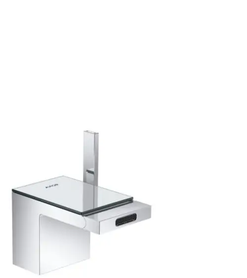 AXOR Einhebel-Bidetmischer aus Chrom mit einer Glasoberfläche, ausgestattet mit einer Push-Open Ablaufgarnitur und einem modernen Design.